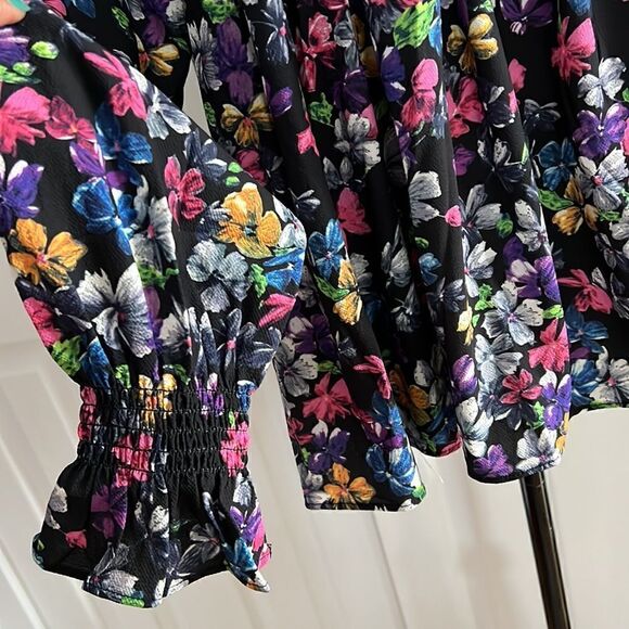 French  Connection Alianna Drape Smocked Top in Moody Floral Print - Picture 11 of 12